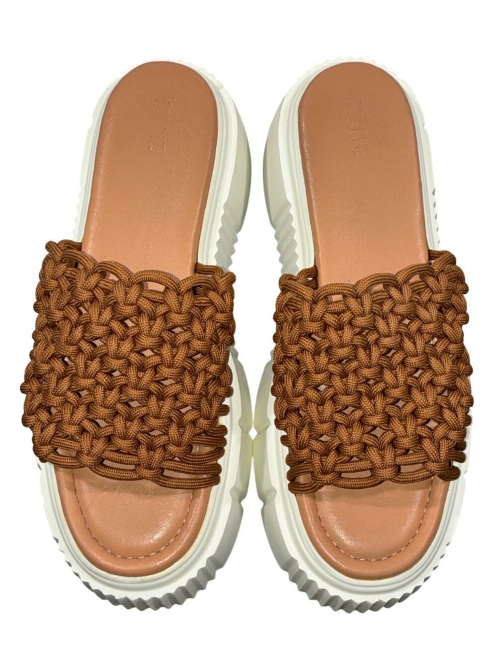 Anthropologie Crochet fisherman Platform Sandals shoes Brown & White Size US 10